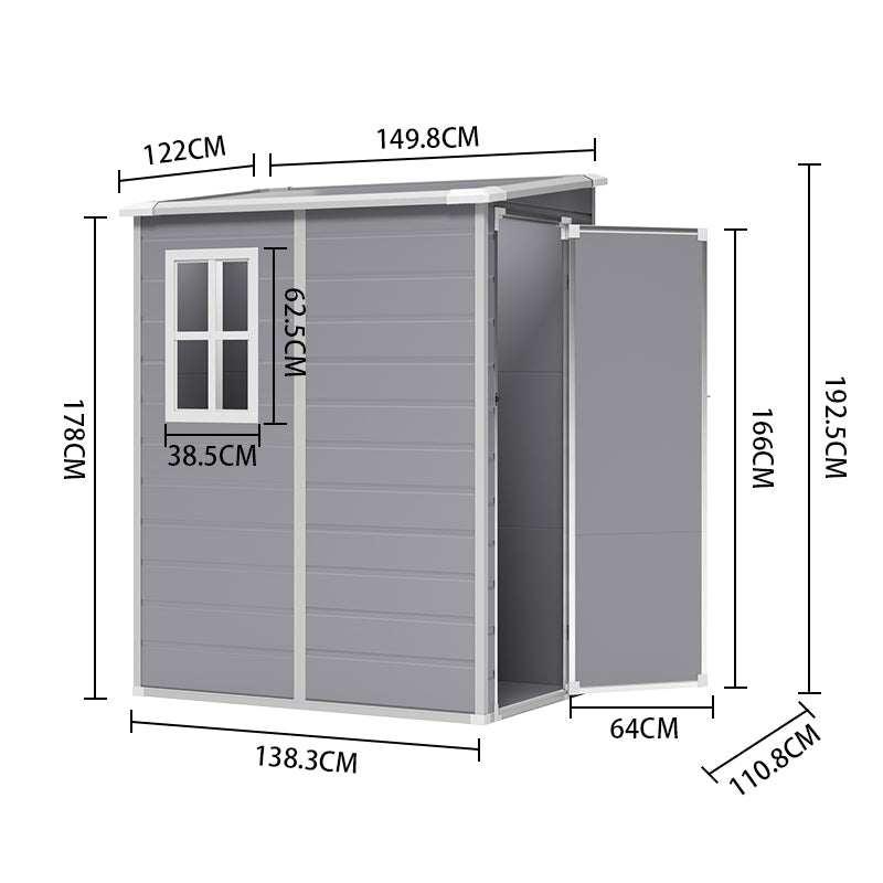 5X4ft Plastic Outdoor Garden Shed for Bicycle, Trash Can, Tool Storage