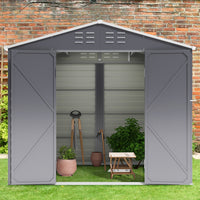 8×8ft Double-Door Charcoal Steel Tool Shed With Front Window and Ventilation