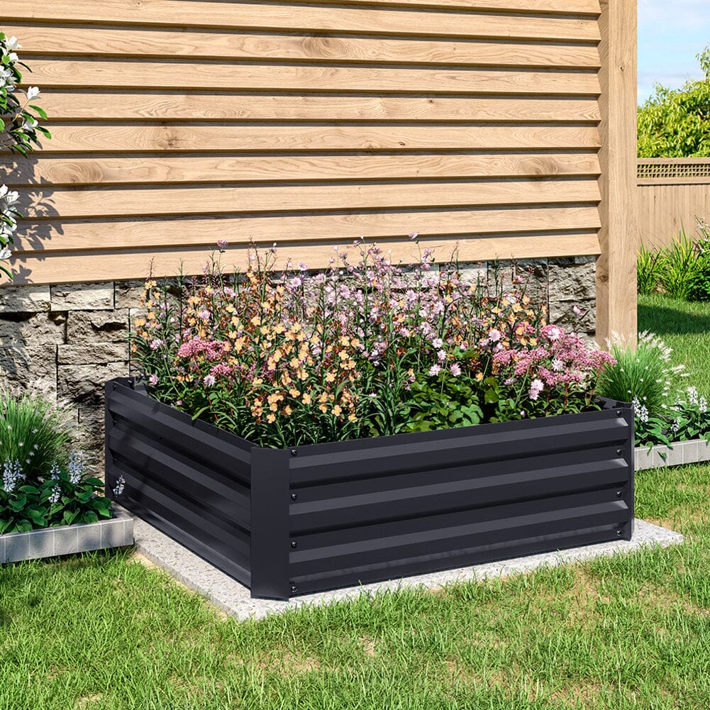 Galvanized Steel Square Raised Garden Bed Planter Box in Black Living and Home 