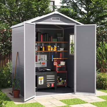 6'x4.5' Grey Plastic Garden Shed with Lockable Door for Backyard, Patio