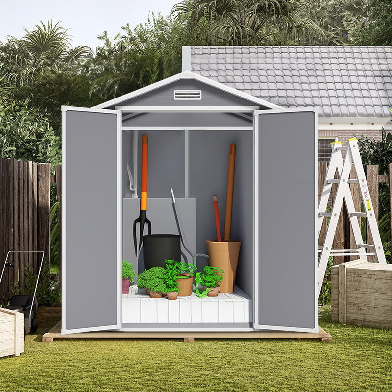 6'x4.5' Grey Plastic Garden Shed with Lockable Door for Backyard, Patio