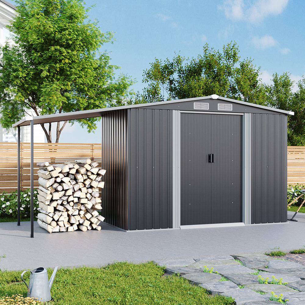 10.8' Outdoor Metal Garden Log Storage Shed