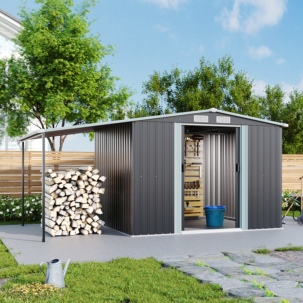 10.8' Outdoor Metal Garden Log Storage Shed