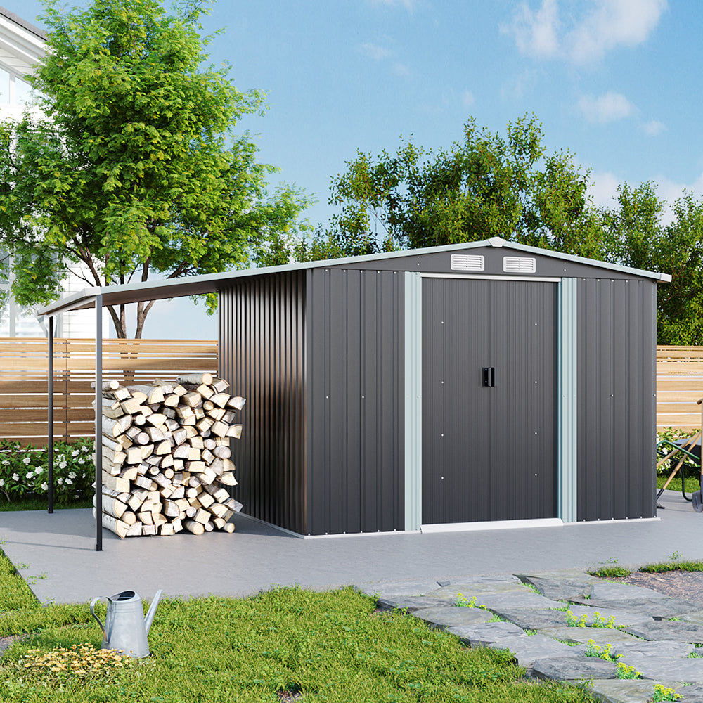 10.8' Outdoor Metal Garden Log Storage Shed