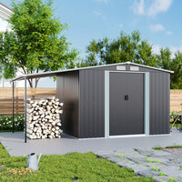 10.8' Outdoor Metal Garden Log Storage Shed