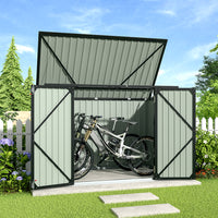 7x3ft Black Garden Metal Double Door Garbage Shed with Lock