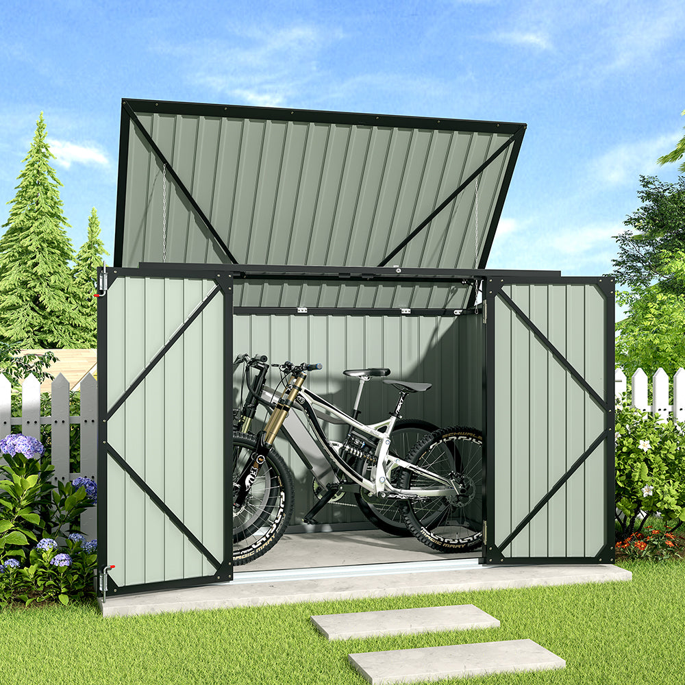 7x3ft Black Garden Metal Double Door Garbage Shed with Lock