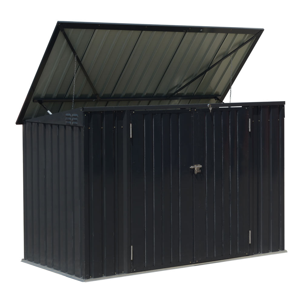 7x3ft Black Garden Metal Double Door Garbage Shed with Lock