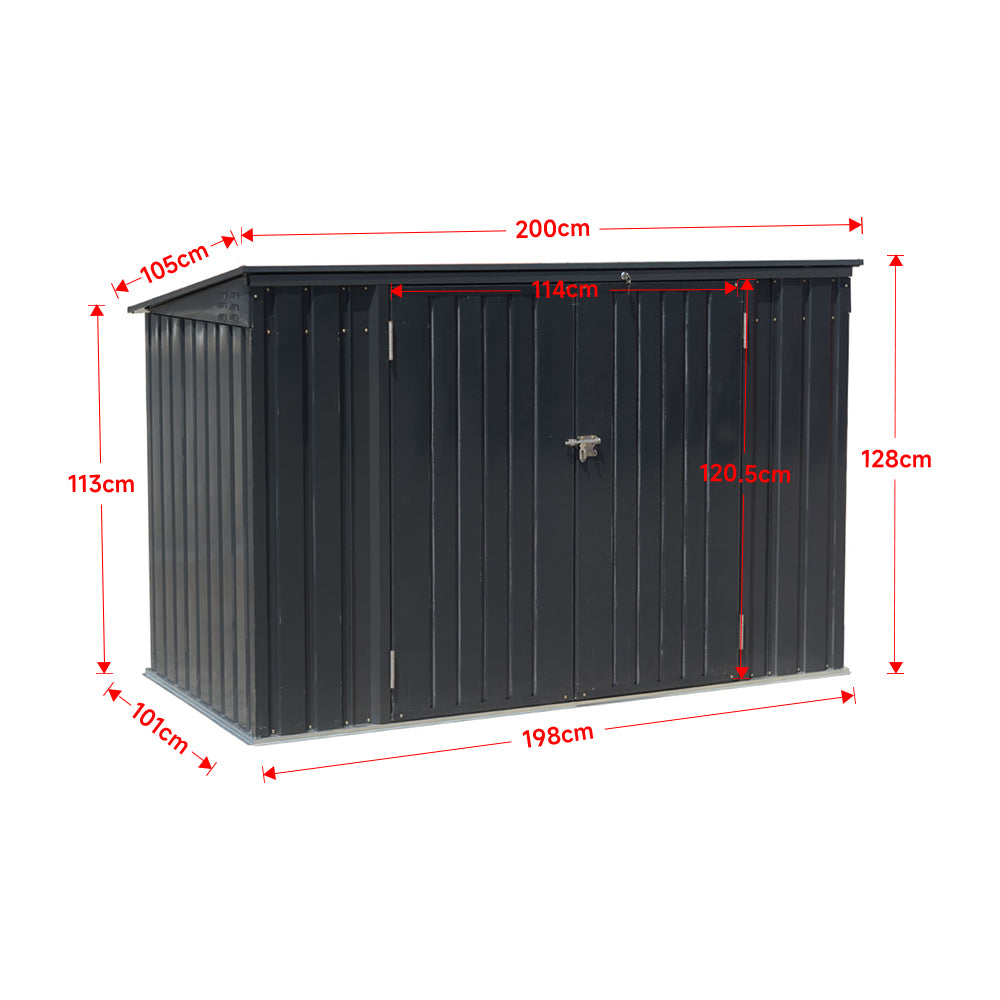 7x3ft Black Garden Metal Double Door Garbage Shed with Lock