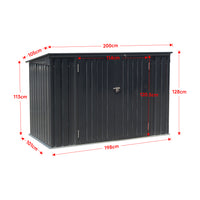 7x3ft Black Garden Metal Double Door Garbage Shed with Lock