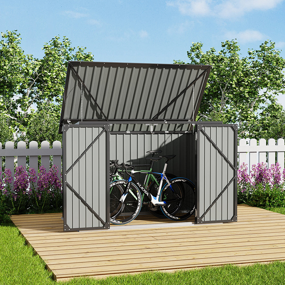 7x3ft Black Garden Metal Double Door Garbage Shed with Lock