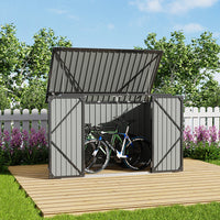 7x3ft Black Garden Metal Double Door Garbage Shed with Lock
