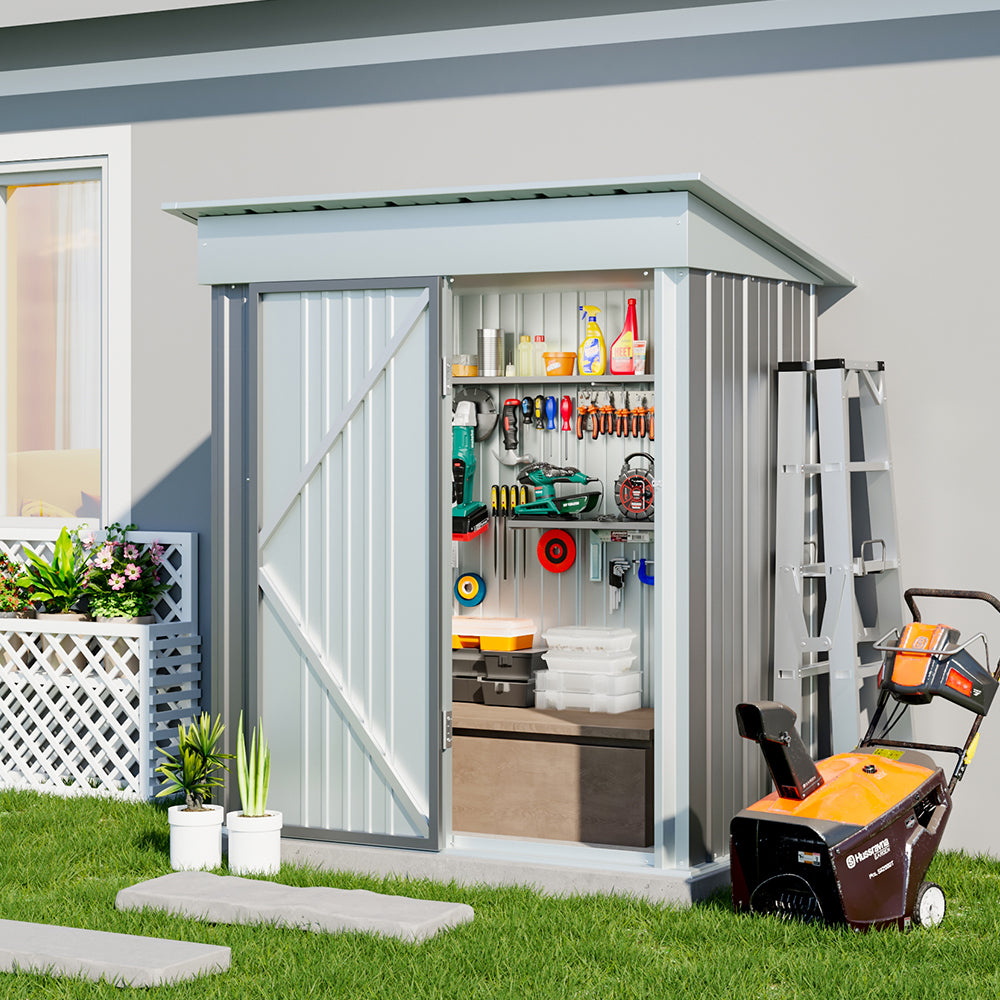 5.4' x 3' Outdoor Metal Storage Shed with Lockable Door Grey