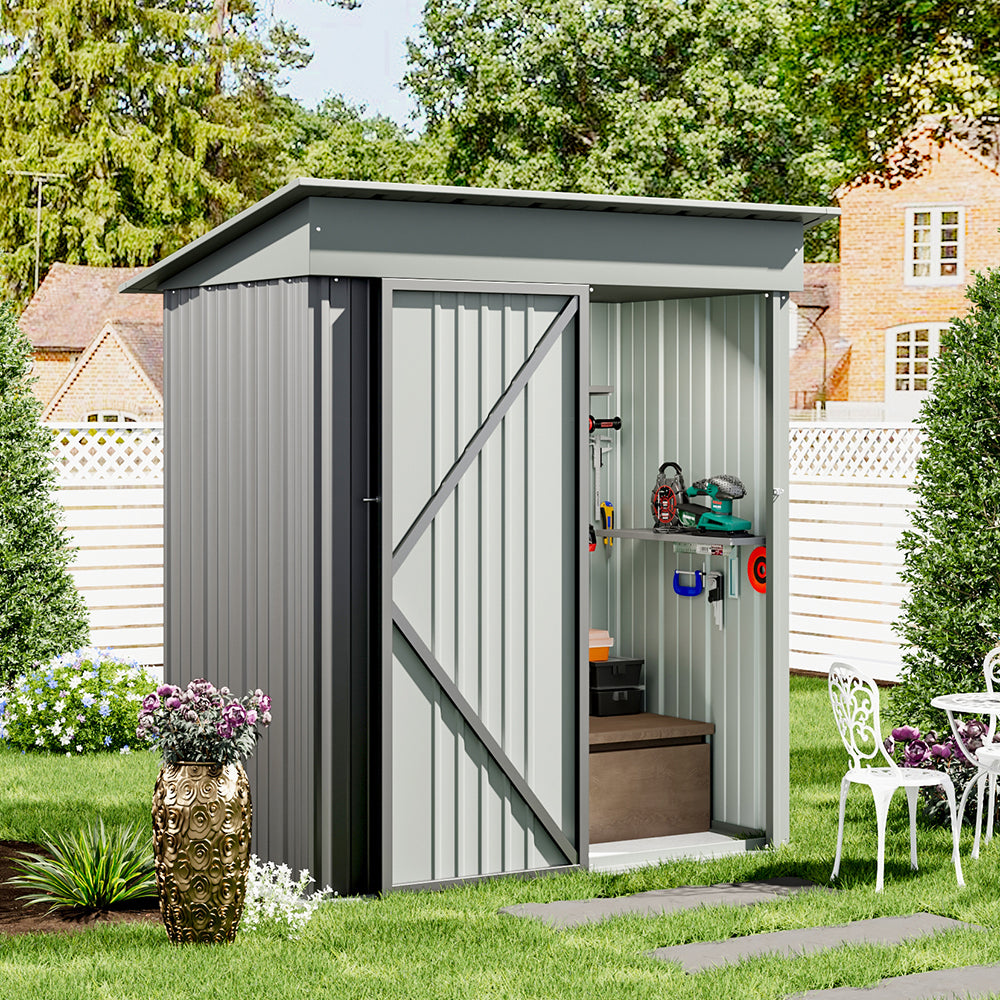 5.4' x 3' Outdoor Metal Storage Shed with Lockable Door Grey