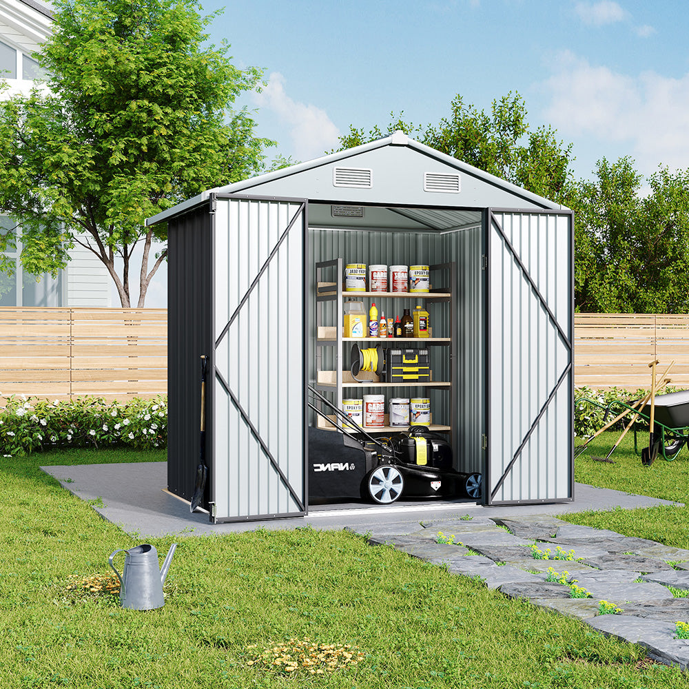 4'x 6' Garden Metal Tool House Storage Shed with Lockable Door