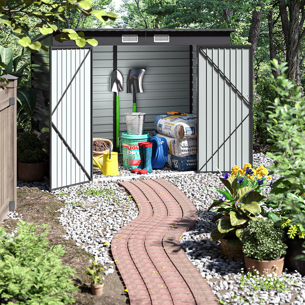 2.3*1.1M Galvanized Steel Outdoor Storage Shed with Dual Doors