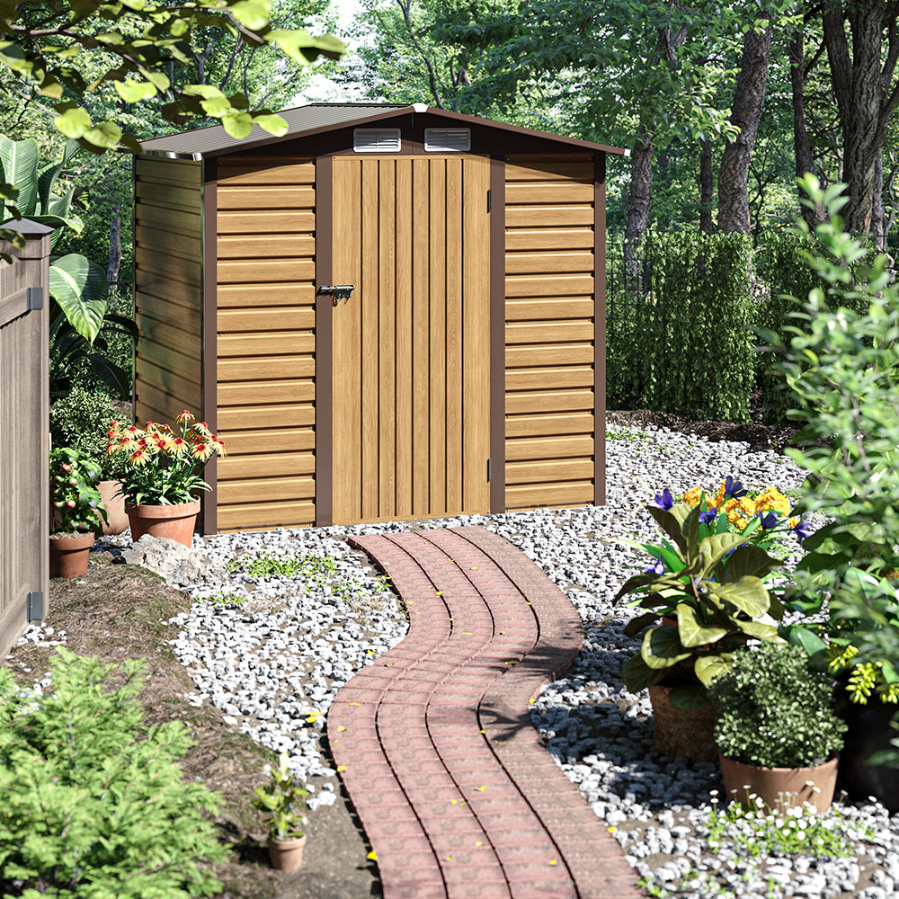 6*4ft Brown Outdoor Galvanized Steel Tawny Storage Shed