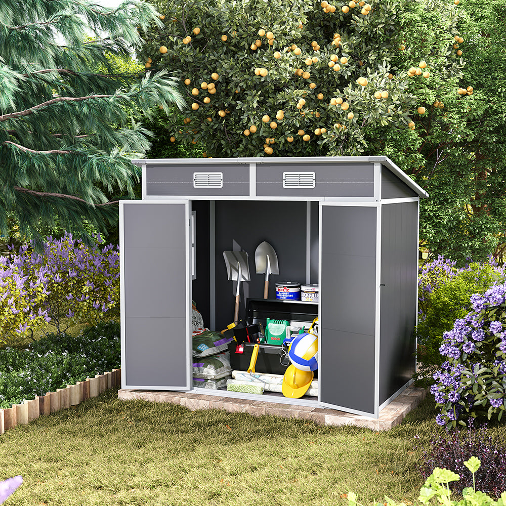 6*4ft Outdoor Plastic Garden Storage Shed Light Grey