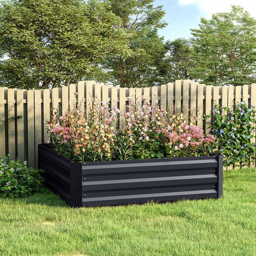 Galvanized Steel Square Raised Garden Bed Planter Box in Black Living and Home Medium 