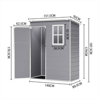 5X4FT Garden Waterproof Plastic Storage Shed with Lockable Door Grey