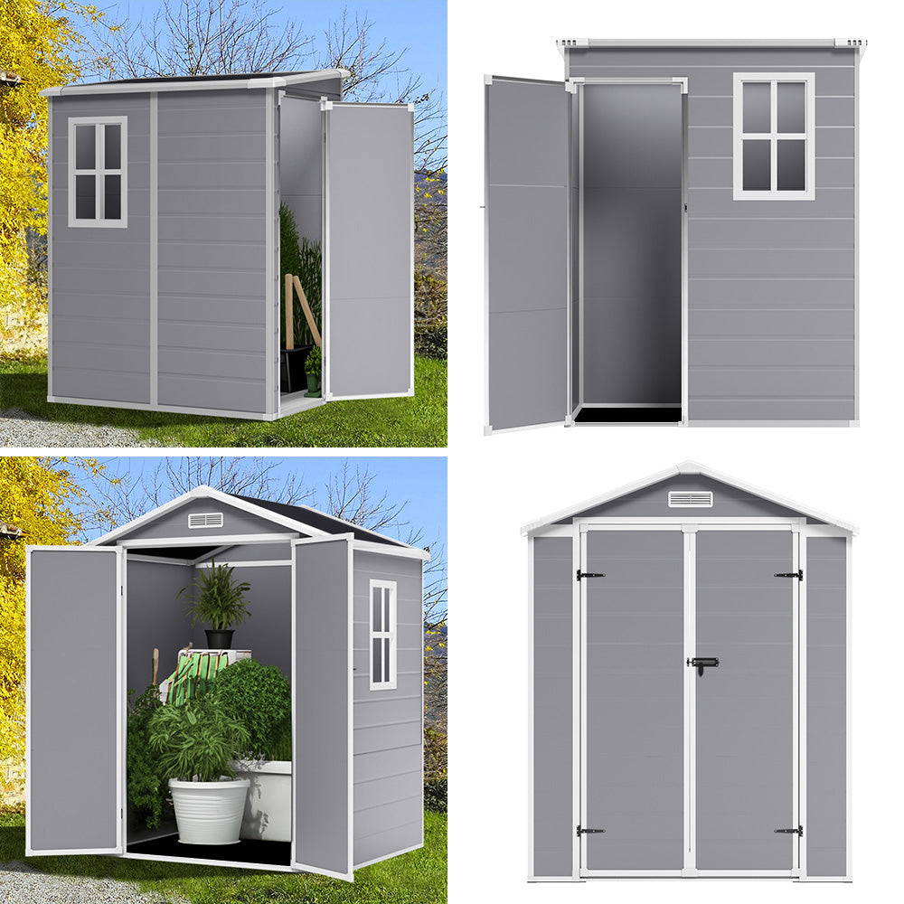 5X4FT Garden Waterproof Plastic Storage Shed with Lockable Door Grey