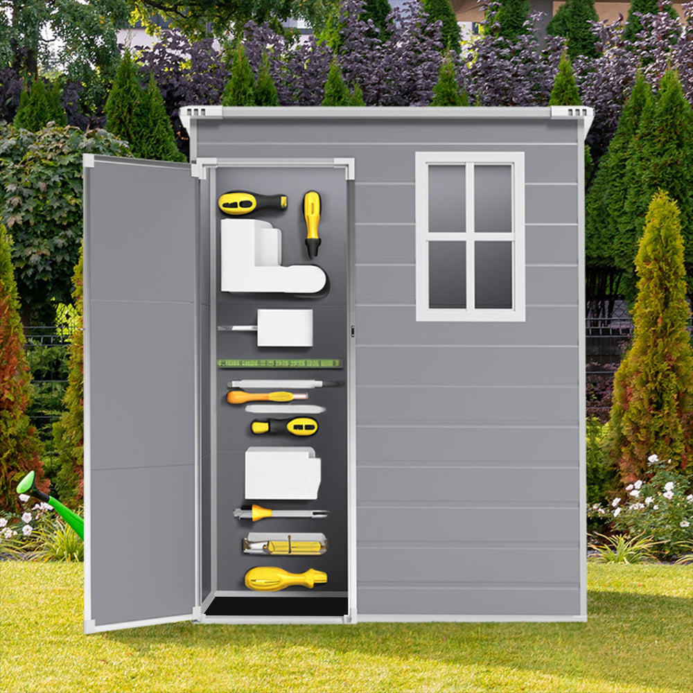 5X4FT Garden Waterproof Plastic Storage Shed with Lockable Door Grey