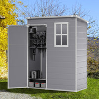 5X4FT Garden Waterproof Plastic Storage Shed with Lockable Door Grey