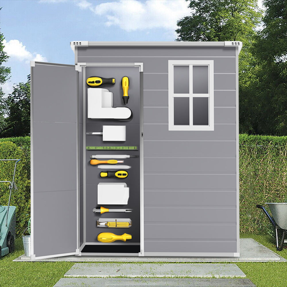 5X4FT Garden Waterproof Plastic Storage Shed with Lockable Door Grey