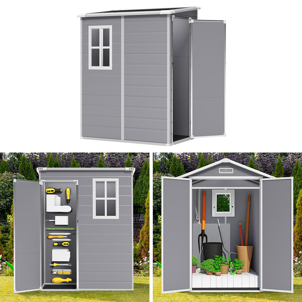 5X4FT Garden Waterproof Plastic Storage Shed with Lockable Door Grey