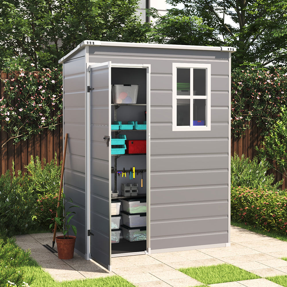 5X4FT Garden Waterproof Plastic Storage Shed with Lockable Door Grey