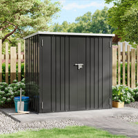 5x3ft grey outdoor metal tool storage shed with sloped roof and double doors – ideal for compact garden organization