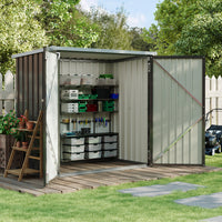 5x3ft outdoor garden shed with open doors revealing neatly stored tools – perfect for backyard or patio us