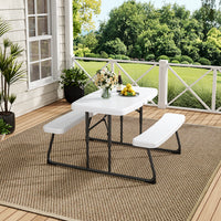 White Foldable Garden Picnic Table and Bench Set – Outdoor Dining Furniture