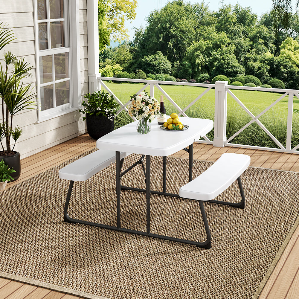 White Foldable Garden Picnic Table and Bench Set
