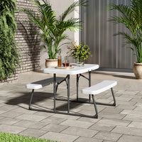 White Foldable Picnic Table Set in Garden – Perfect for Outdoor Meals and Gatherings