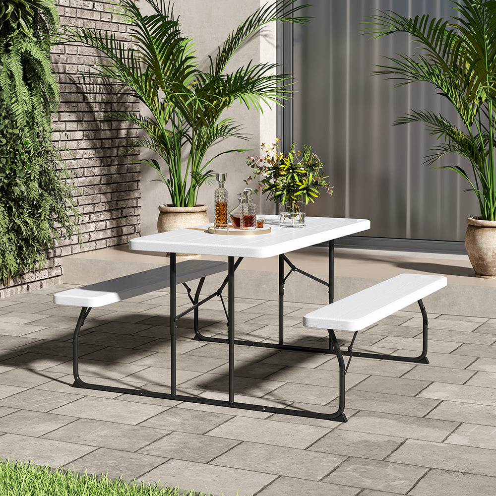 Garden Rectangle Folding Picnic Table Set with 2 Benches