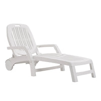 White adjustable garden recliner chair with wheels – side angle studio view