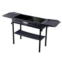 Black Portable Charcoal BBQ Grill with Foldable Side Panels – Compact and Durable Barbecue for Garden and Patio Use