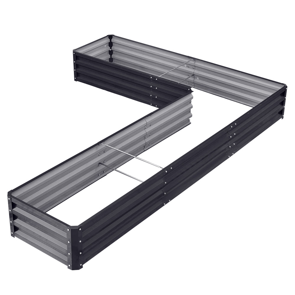 Charcoal black L-shaped metal raised garden bed – weatherproof and sturdy outdoor planter