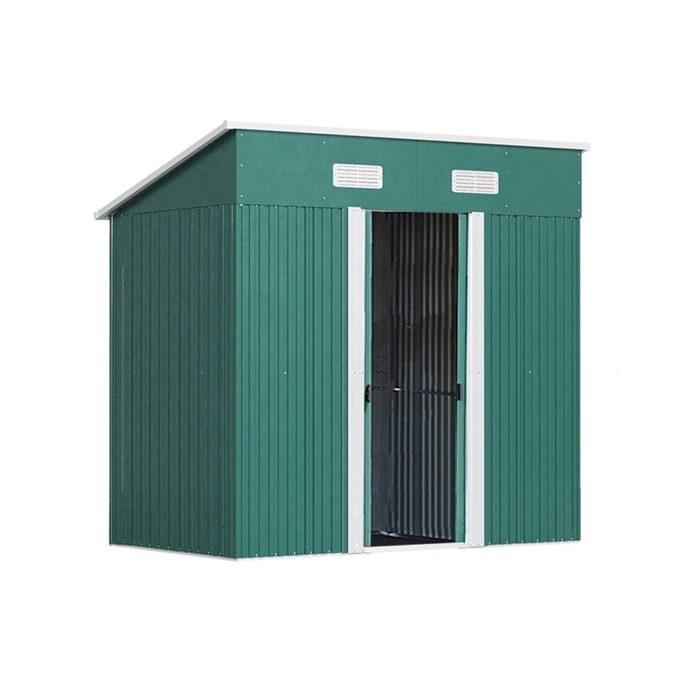 6x4ft Metal Garden Storage Shed with Pent Roof & Sliding Door