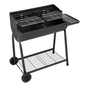 Black Outdoor Garden Charcoal Grill with Wheels and Side Table