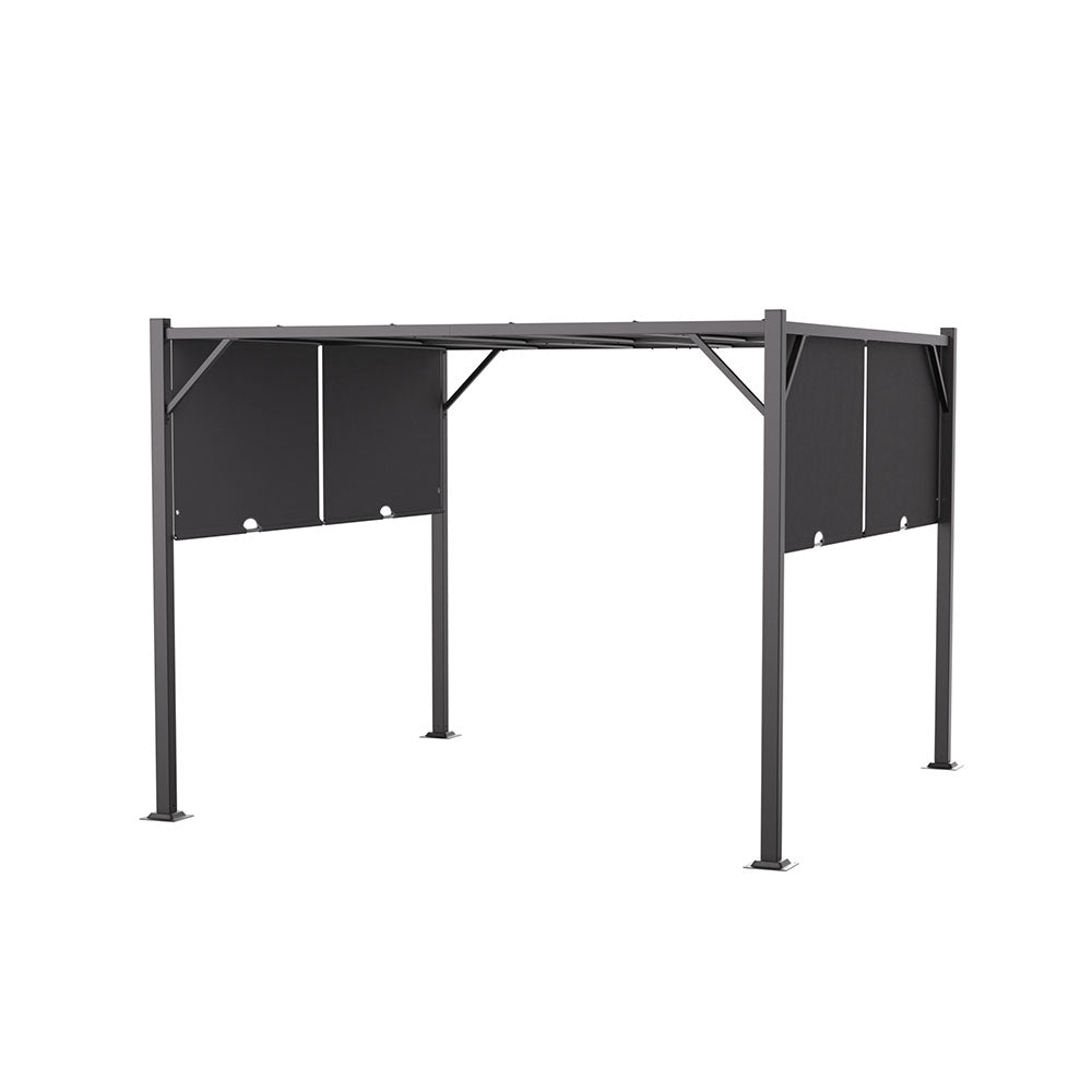 Dark Black Outdoor Retractable Steel Pergola with Canopy