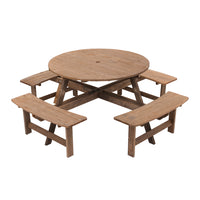 8-Person Round Wood Picnic Table and Bench Set
