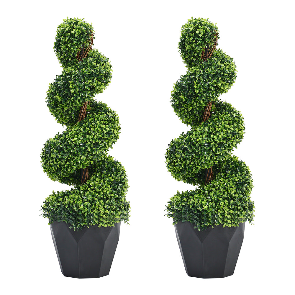 2 Pack Artificial Topiary Spiral Boxwood Tree Fake Plant