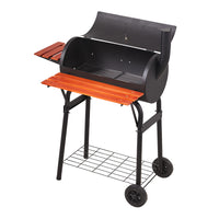 Black Outdoor Garden Portable Barrel Charcoal BBQ Grill Smoker with Side Shelves