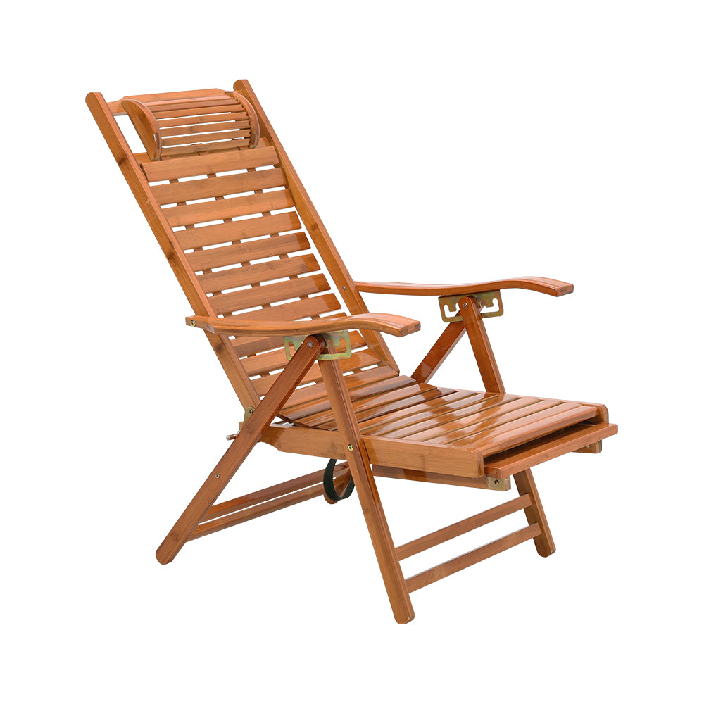 Garden Bamboo Foldable Recliner Lounge Chair with Retractable Footrest