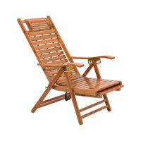 Garden Bamboo Foldable Recliner Lounge Chair with Retractable Footrest