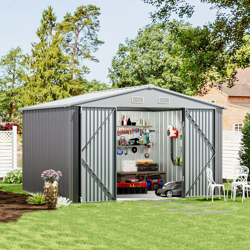 10.5ft W x 6.7ft H Outdoor Garden Metal Storage Shed Motorcycle Storage Sheds with Lockable 2 Doors Garden Sheds Living and Home 