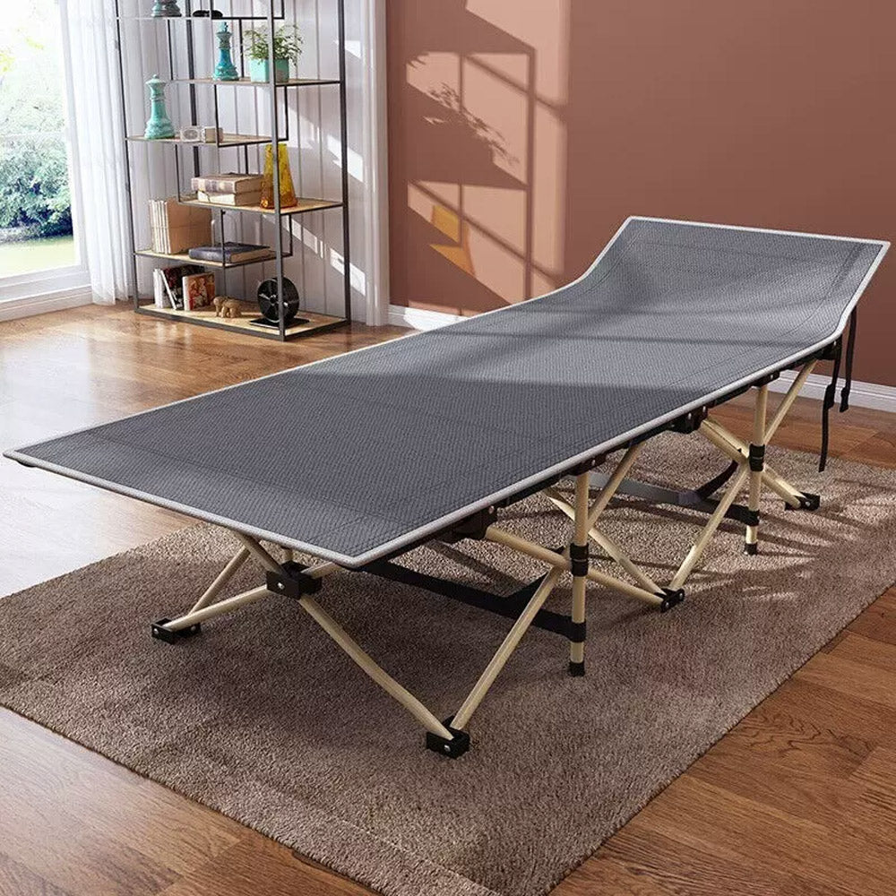 Foldable Camping Bed with Steel Frame and Padded Headrest - Portable outdoor sleeping cot for camping