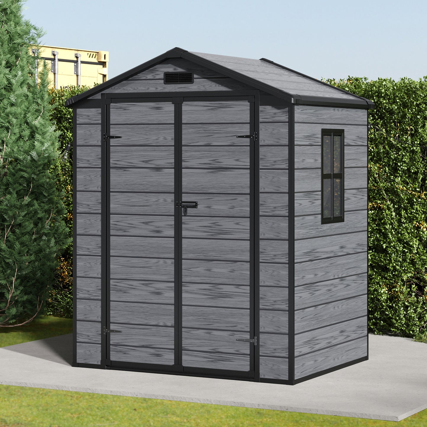 6x4ft Plastic Garden Shed Waterproof Outdoor Storage with Double Doors